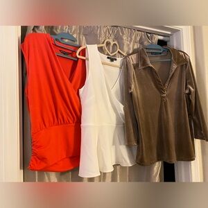 Lot Boston Proper Red/Orange Fire, White, and Tan Blouses V Neck